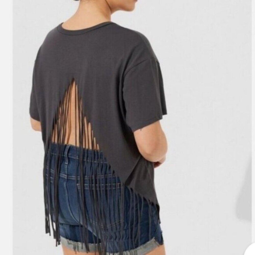 Torrid Women Grey The Doors Open Back Fringe Relaxed Fit Tee Plus Size 2X